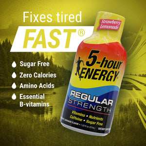 Strawberry Lemonade Flavor Regular Strength 5-hour ENERGY Shots - Fixes Tired FAST. Sugar Free, Zero calories, amino acids, essential B-vitamins