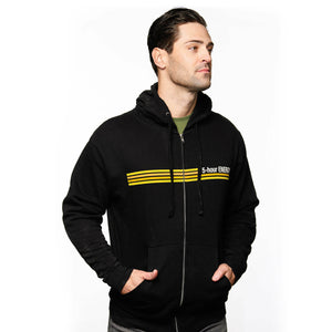 Black Zip Hoodie with Striped Logo