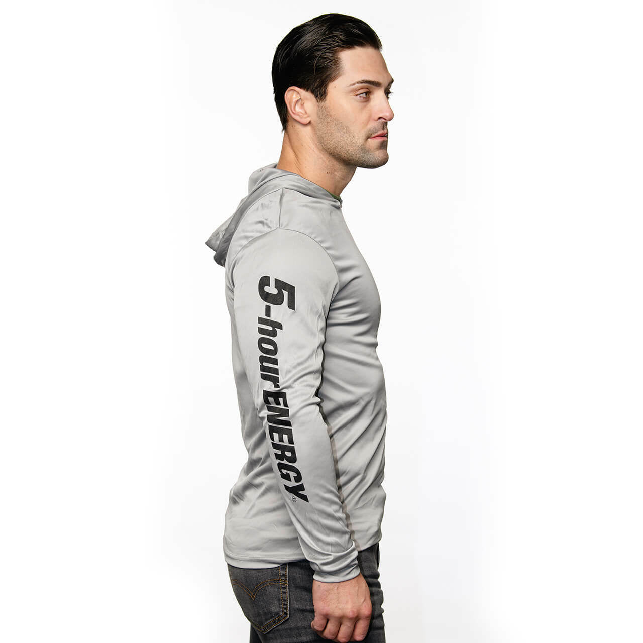 Gray Long Sleeve Hooded T-shirt