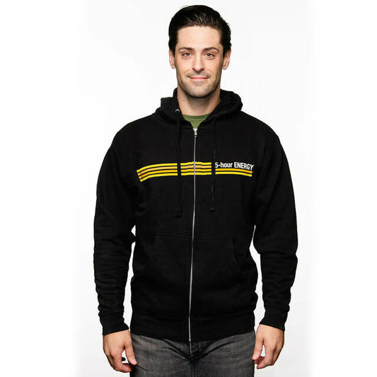 Black Zip Hoodie with Striped Logo