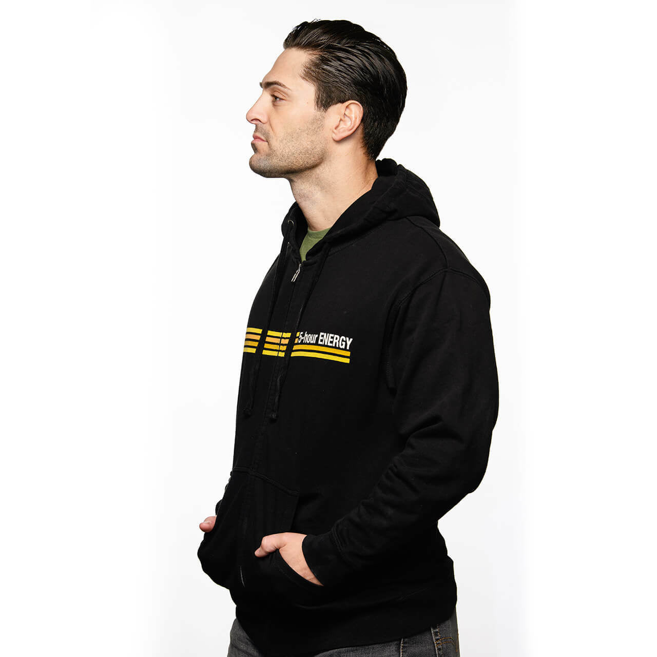 Black Zip Hoodie with Striped Logo